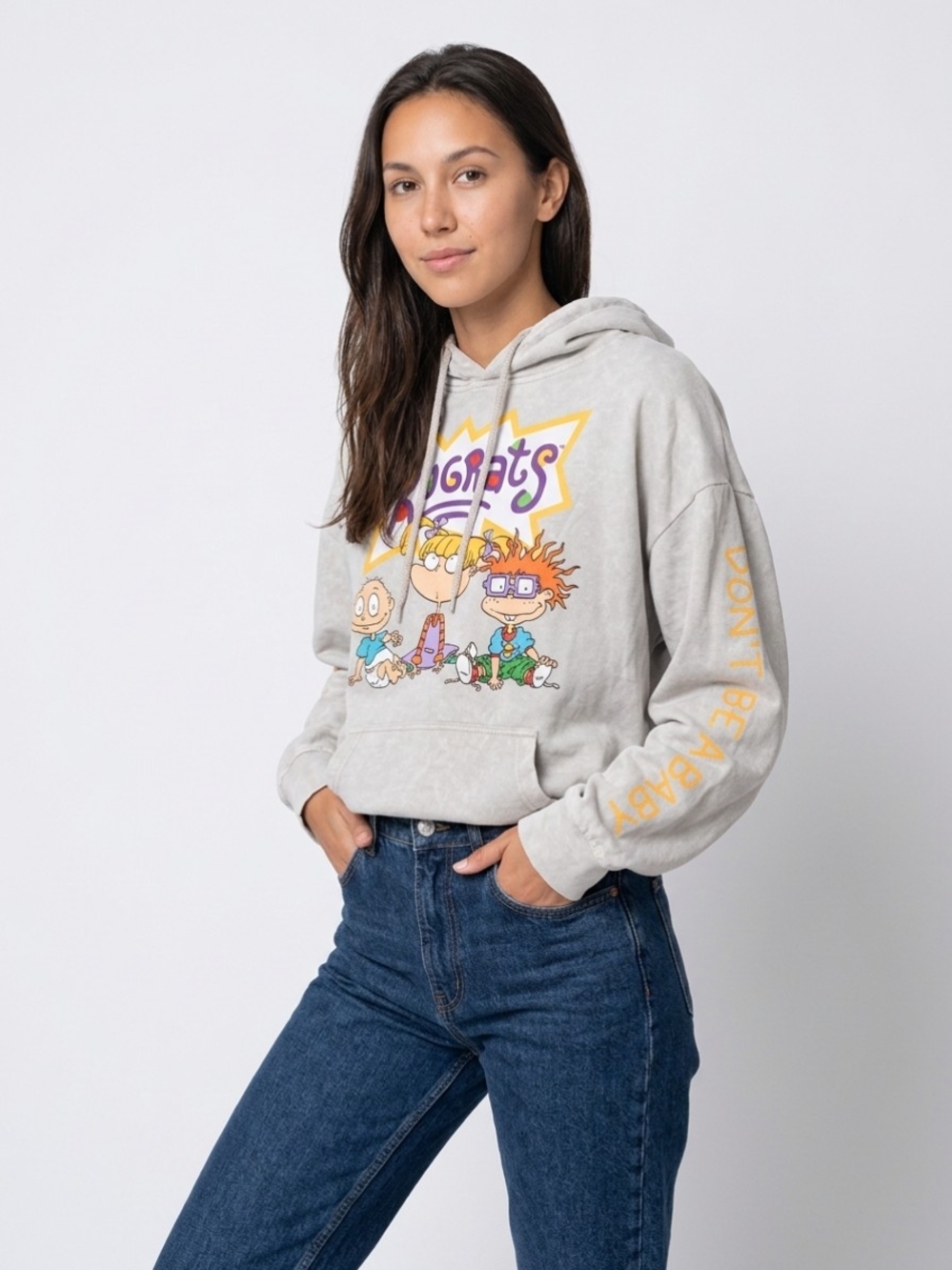 Woman Graphic Hoodie Sweatshirt in Light Gray - Rugrats Design